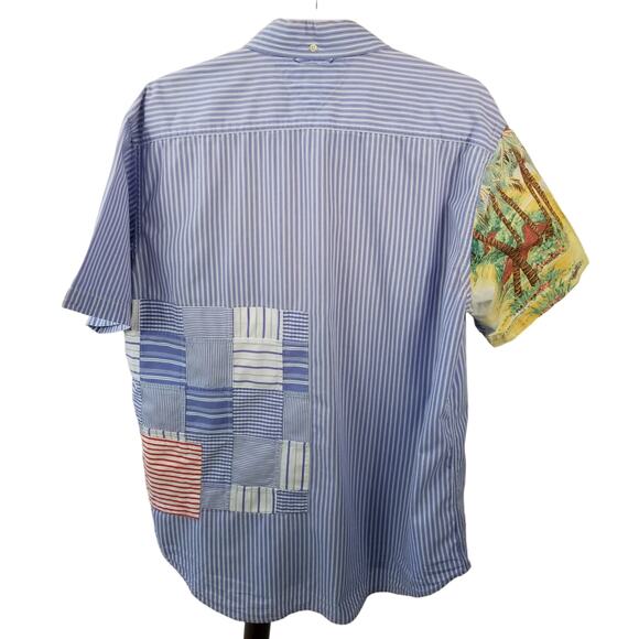 Tommy Hilfiger Blue White Yellow Surfer Beachy Vintage Patchwork Shirt Size L - Picture 2 of 4